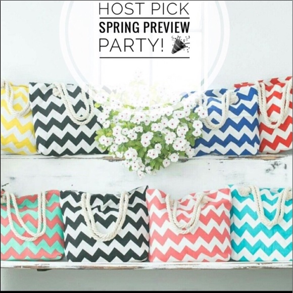 Handbags - NEW! 2 left! Retro Beach Tote Canvas Bag Zip Top Closure Shopping Chevron Rope